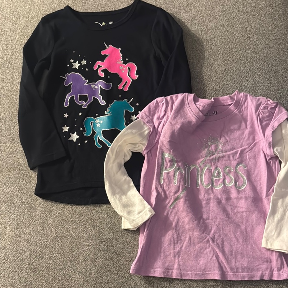 5/$15- Unicorn and Princess Kids Long Sleeve Tops - Black and Purple